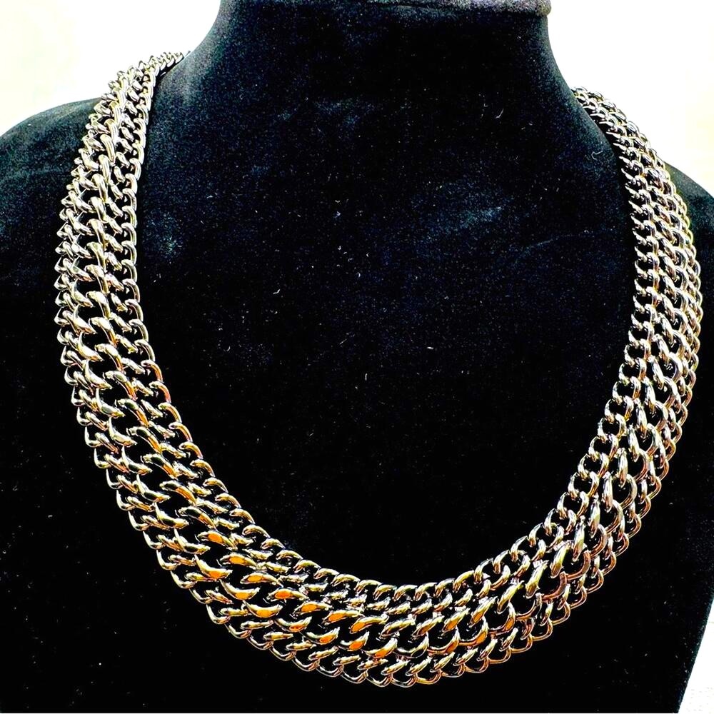 1990’s Chain Necklace Silver Double-Strand Vintage with Curb Chain 18” (46 cm)